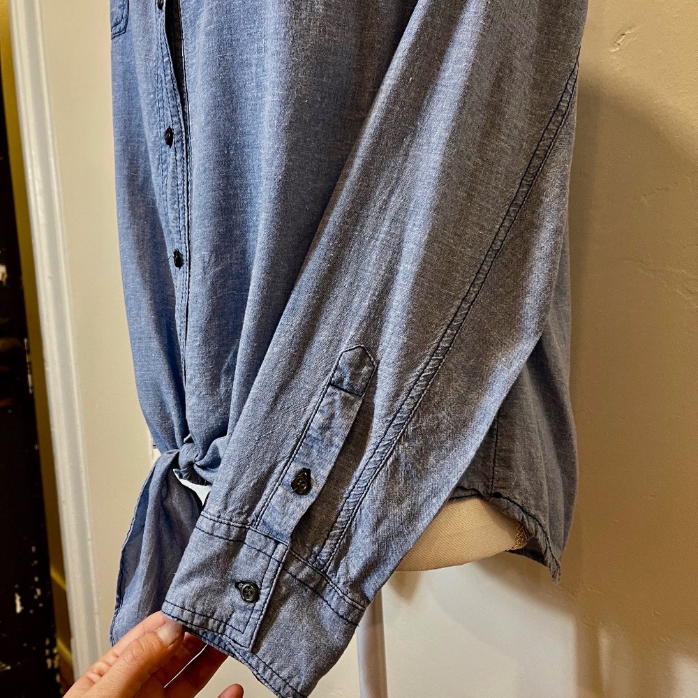 Sandra Ingrish Chambray Tie Front Button Down - image 5